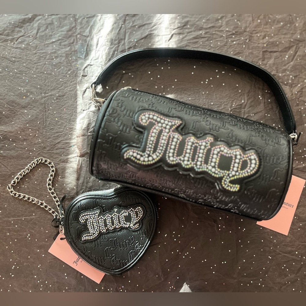Juicy Couture String of Pearls Barrel Bag & Heart Shaped Wristlet Set NWT